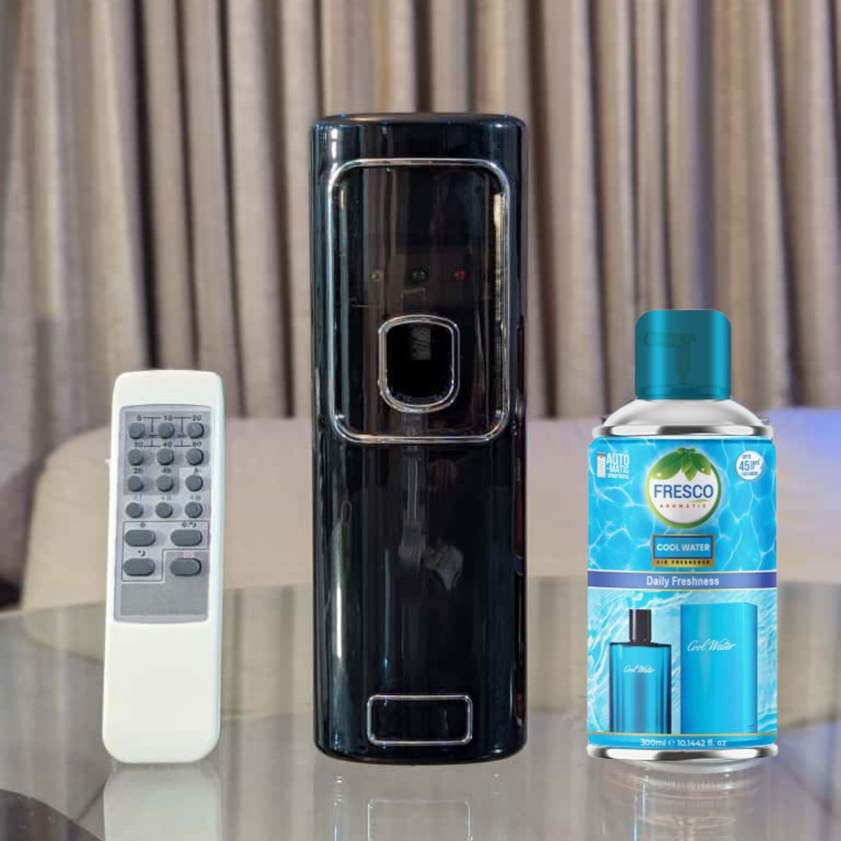 Freshup Black LED Remote Control Automatic Air Freshener Dispenser with Free Refill & D-Size Batteries