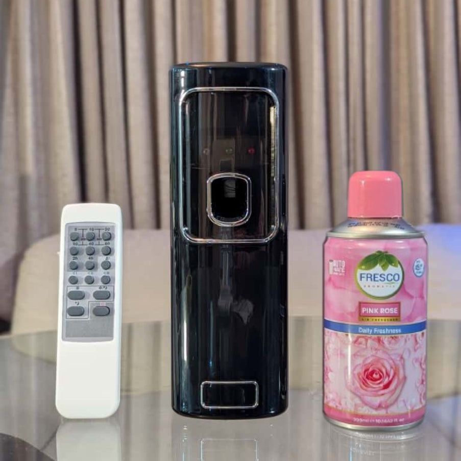 Freshup Black LED Remote Control Automatic Air Freshener Dispenser with Free Refill & D-Size Batteries