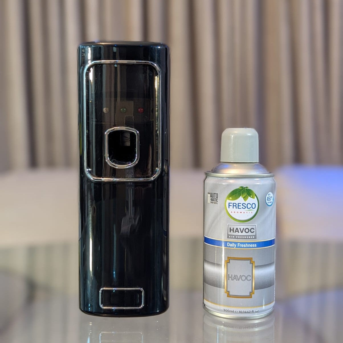 Freshup Black LED Automatic Air Freshener Dispenser with Free Refill & D-Size Batteries