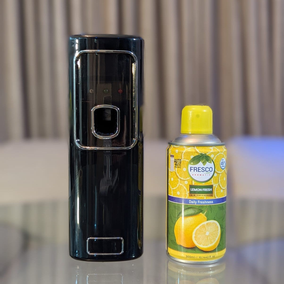 Freshup Black LED Automatic Air Freshener Dispenser with Free Refill & D-Size Batteries