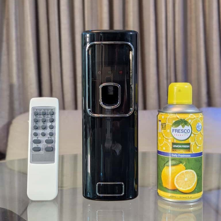 Freshup Black LED Remote Control Automatic Air Freshener Dispenser with Free Refill & D-Size Batteries