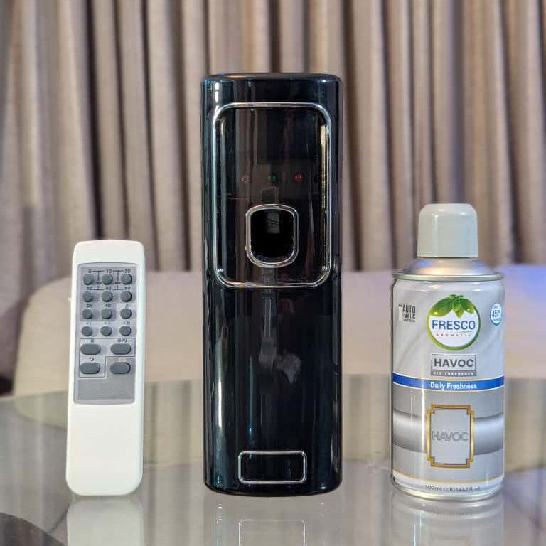 Freshup Black LED Remote Control Automatic Air Freshener Dispenser with Free Refill & D-Size Batteries
