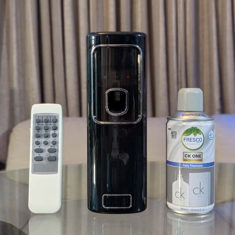 Freshup Black LED Remote Control Automatic Air Freshener Dispenser with Free Refill & D-Size Batteries