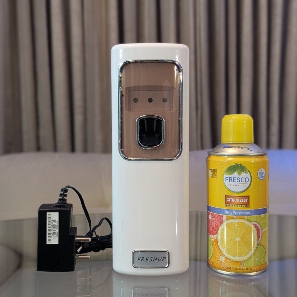 Freshup Automatic Air Freshener Dispenser with Adapter & Refill – Dual Power Spray Machine