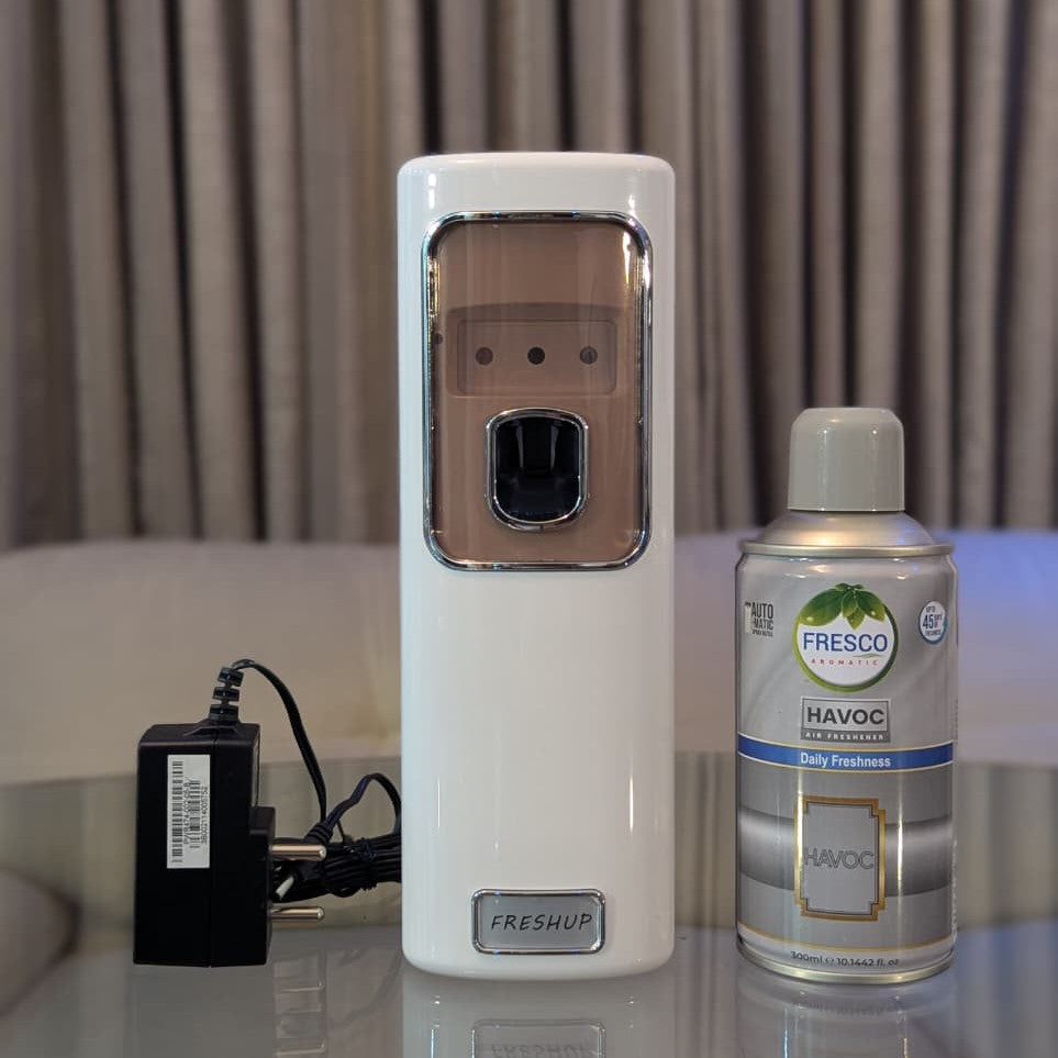 Freshup Automatic Air Freshener Dispenser with Adapter & Refill – Dual Power Spray Machine