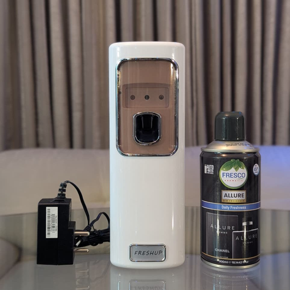 Freshup Automatic Air Freshener Dispenser with Adapter & Refill – Dual Power Spray Machine