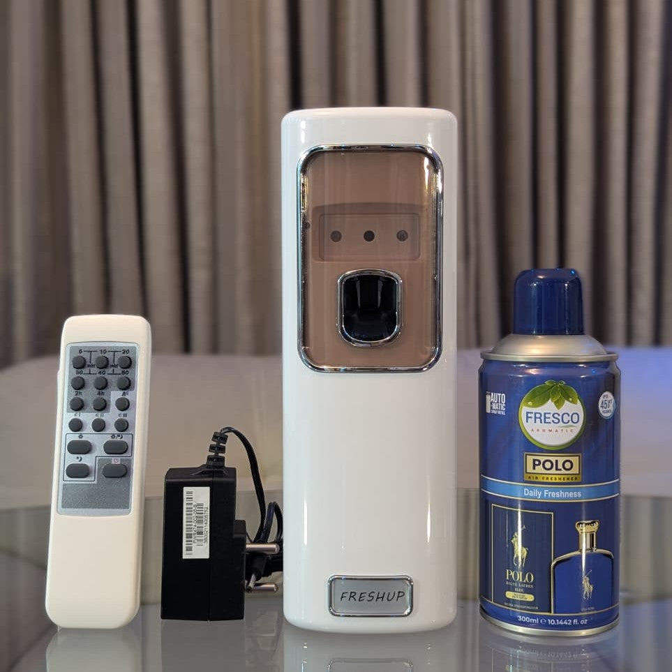 Freshup Automatic Air Freshener Dispenser with Remote, Adapter & Refill – Dual Power Spray Machine