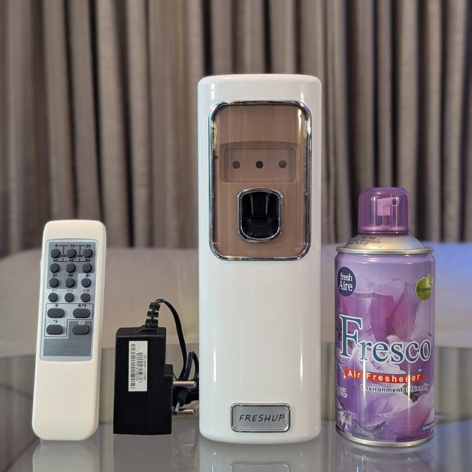 Freshup Automatic Air Freshener Dispenser with Remote, Adapter & Refill – Dual Power Spray Machine