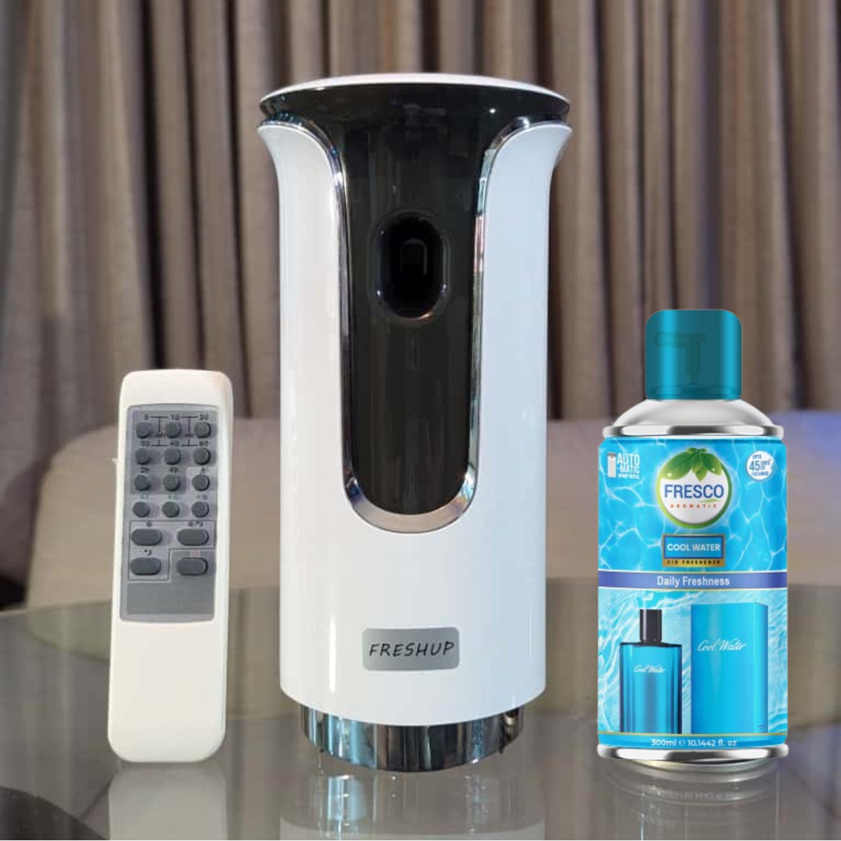 Freshup  Premium LED Remote Control Automatic Air Freshener Dispenser with Free Air Freshener & D-Size Batteries